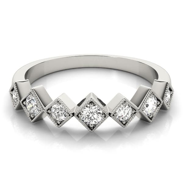 Square Shaped Milgrain Stackable Ring (1/3 ct. tw.), On hand view in white gold or platinum