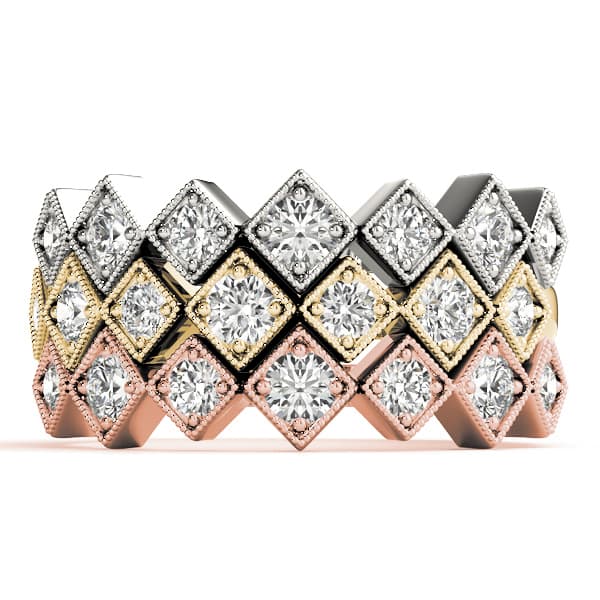 Square Shaped Milgrain Stackable Ring (1/3 ct. tw.), Top view in white gold or platinum