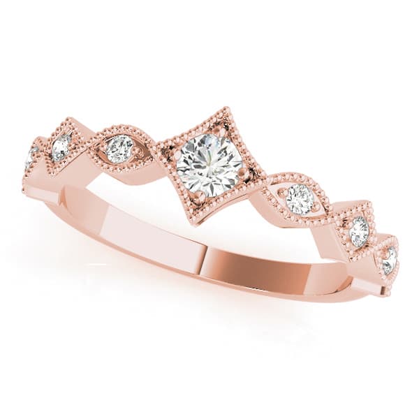 Stackable Marquise Milgrain Wedding Rings (0.09 ct. tw.), Front view in rose gold