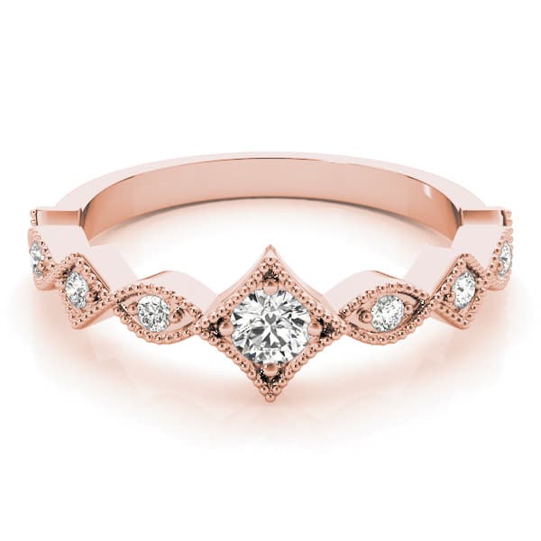 Stackable Marquise Milgrain Wedding Rings (0.09 ct. tw.), On hand view in rose gold