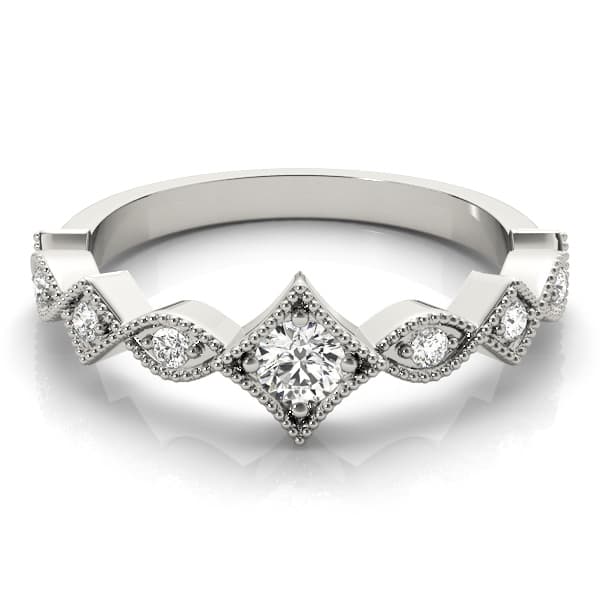 Stackable Marquise Milgrain Wedding Rings (0.09 ct. tw.), On hand view in white gold or platinum