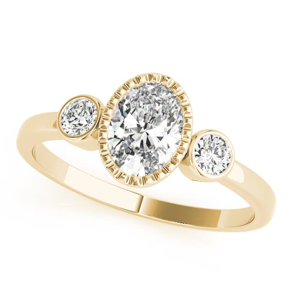 3-Stone Bezel Set Oval Engagement Ring, style 85050, Front view in yellow gold