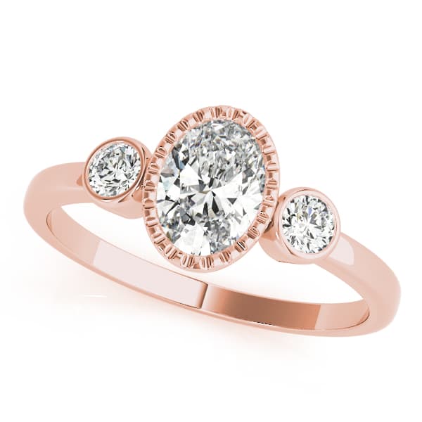 3-Stone Bezel Set Oval Engagement Ring, style 85050, Front view in rose gold