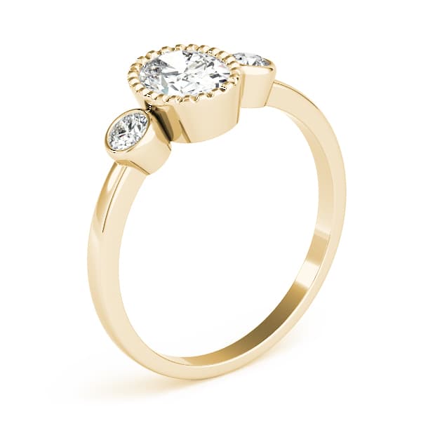 3-Stone Bezel Set Oval Engagement Ring, style 85050, Angle view in yellow gold