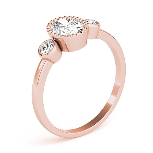 3-Stone Bezel Set Oval Engagement Ring, style 85050, Angle view in rose gold