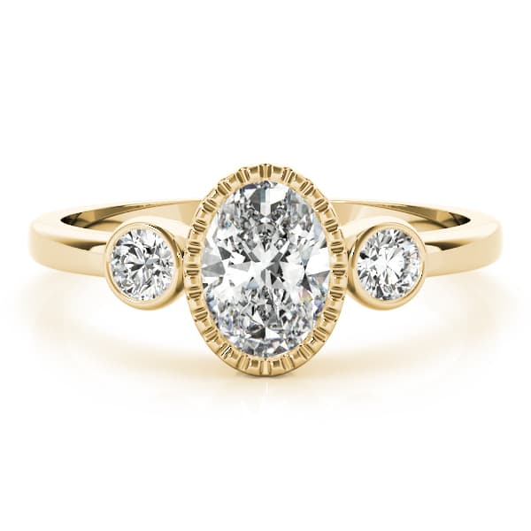 3-Stone Bezel Set Oval Engagement Ring, style 85050, On hand view in yellow gold