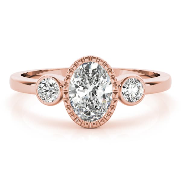 3-Stone Bezel Set Oval Engagement Ring, style 85050, On hand view in rose gold