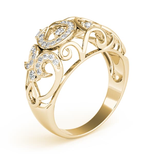 Prong Set Filigree Fashion Rings (1/4 ct. tw.), Angle view in yellow gold