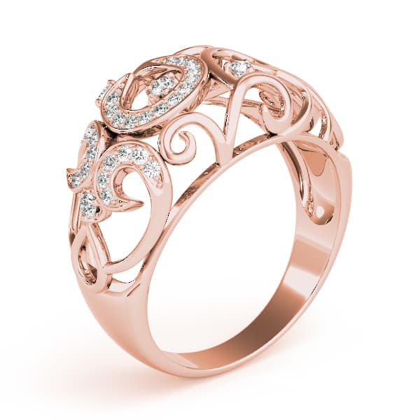 Prong Set Filigree Fashion Rings (1/4 ct. tw.), Angle view in rose gold