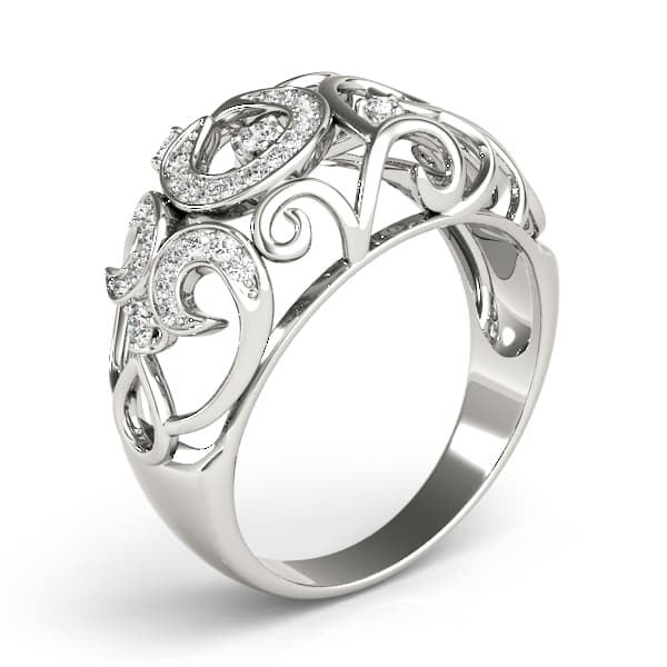 Prong Set Filigree Fashion Rings (1/4 ct. tw.), Angle view in white gold or platinum