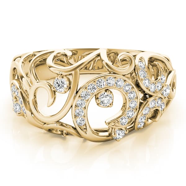 Prong Set Filigree Fashion Rings (1/4 ct. tw.), On hand view in yellow gold
