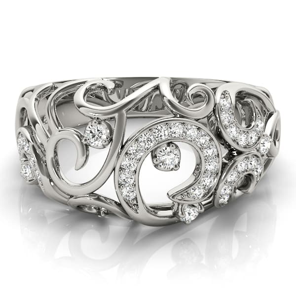 Prong Set Filigree Fashion Rings (1/4 ct. tw.), On hand view in white gold or platinum