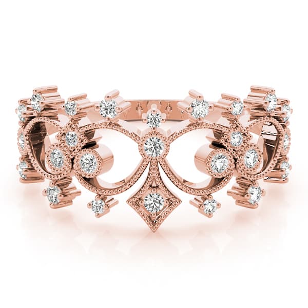 Vintage Inspired Milgrain Filigree Fashion Rings (0.22 ct. tw.), On hand view in rose gold
