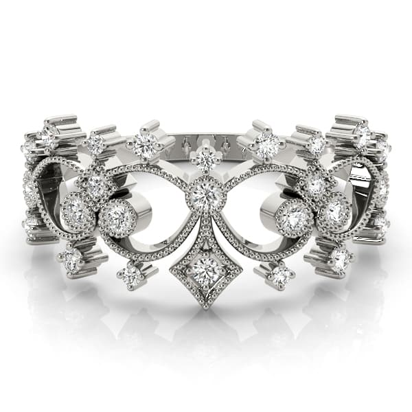 Vintage Inspired Milgrain Filigree Fashion Rings (0.22 ct. tw.), On hand view in white gold or platinum