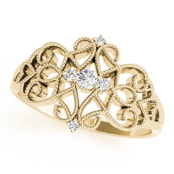 Vintage Inspired Milgrain Filigree Fashion Rings (0.1 ct. tw.), Front view in yellow gold