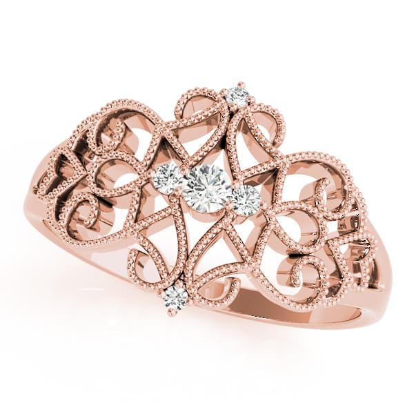 Vintage Inspired Milgrain Filigree Fashion Rings (0.1 ct. tw.), Front view in rose gold