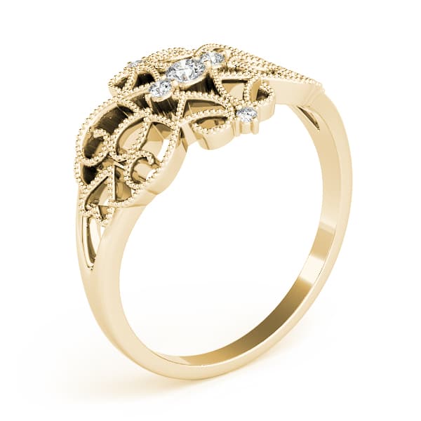 Vintage Inspired Milgrain Filigree Fashion Rings (0.1 ct. tw.), Angle view in yellow gold