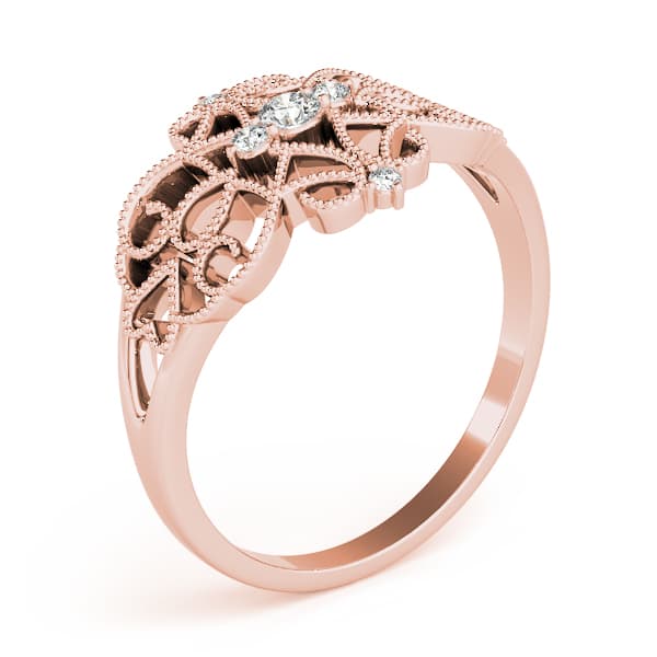 Vintage Inspired Milgrain Filigree Fashion Rings (0.1 ct. tw.), Angle view in rose gold