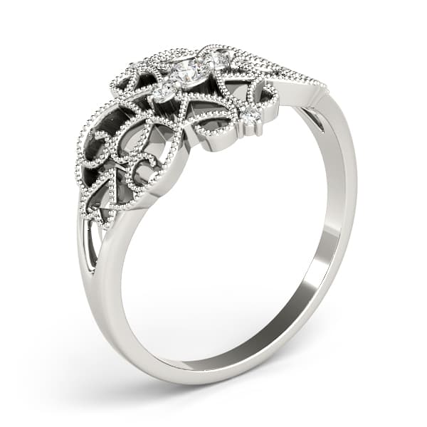 Vintage Inspired Milgrain Filigree Fashion Rings (0.1 ct. tw.), Angle view in white gold or platinum