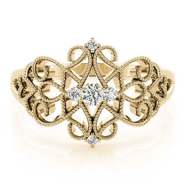 Vintage Inspired Milgrain Filigree Fashion Rings (0.1 ct. tw.), On hand view in yellow gold