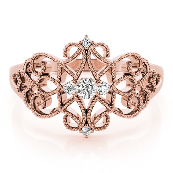 Vintage Inspired Milgrain Filigree Fashion Rings (0.1 ct. tw.), On hand view in rose gold