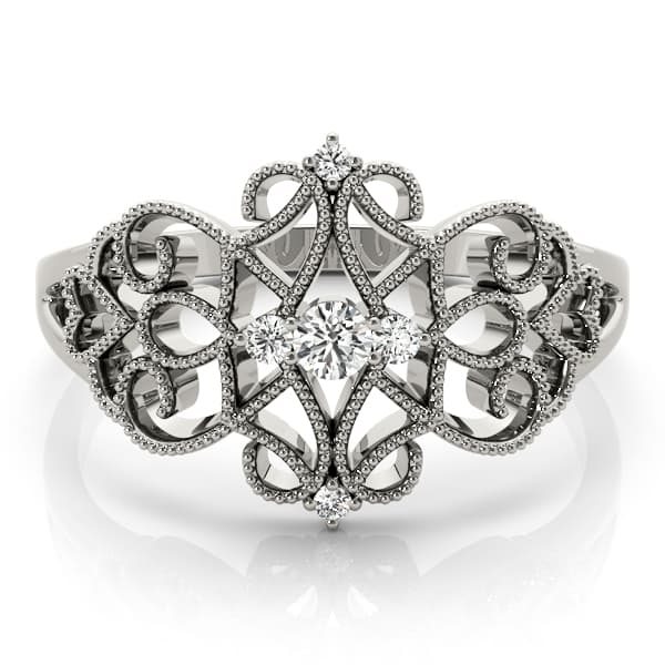 Vintage Inspired Milgrain Filigree Fashion Rings (0.1 ct. tw.), On hand view in white gold or platinum