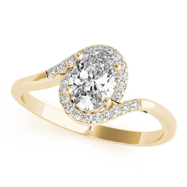 Bypass Oval Cut Halo Engagement Ring, style 85065, Front view in yellow gold