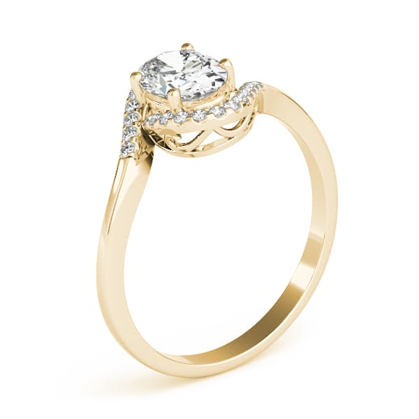 Bypass Oval Cut Halo Engagement Ring, style 85065, Angle view in yellow gold