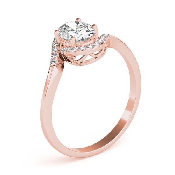 Bypass Oval Cut Halo Engagement Ring, style 85065, Angle view in rose gold