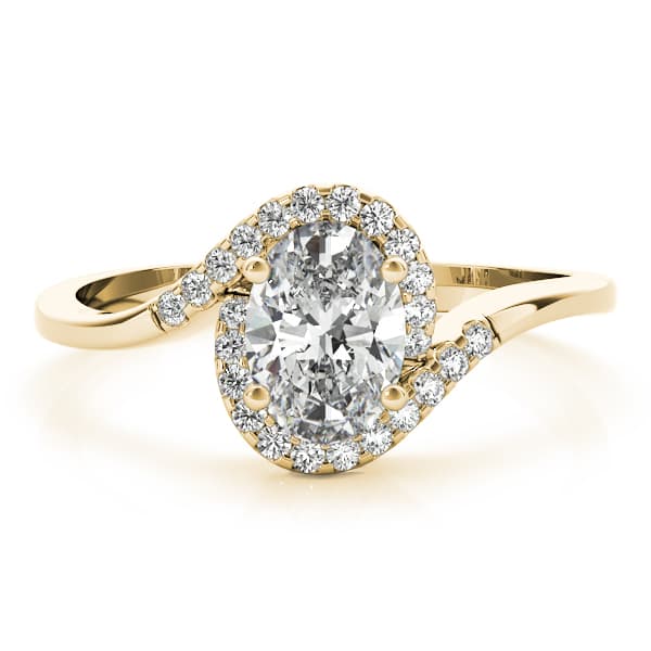 Bypass Oval Cut Halo Engagement Ring, style 85065, On hand view in yellow gold