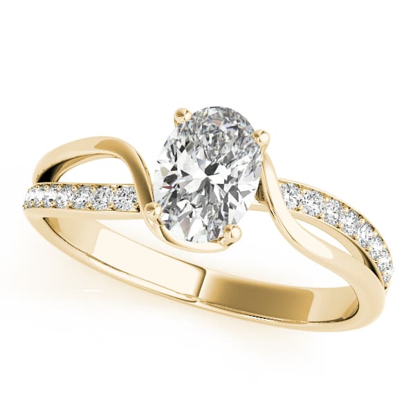 Single Row Bypass Split Shank Engagement Ring, style 85068, Front view in yellow gold