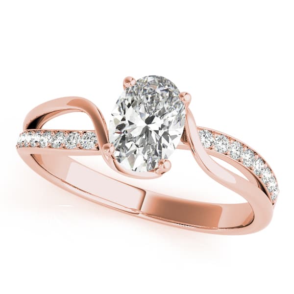 Single Row Bypass Split Shank Engagement Ring, style 85068, Front view in rose gold