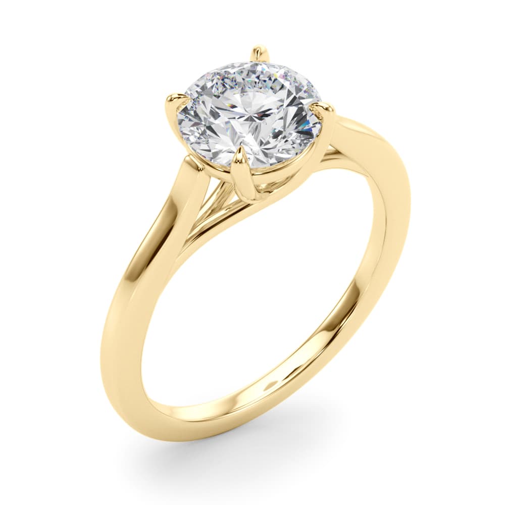 Solitaire Trellis Engagement Ring, style 85075, Angle view in yellow gold