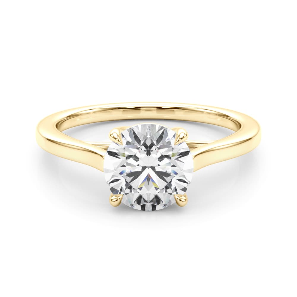 Solitaire Trellis Engagement Ring, style 85075, On hand view in yellow gold