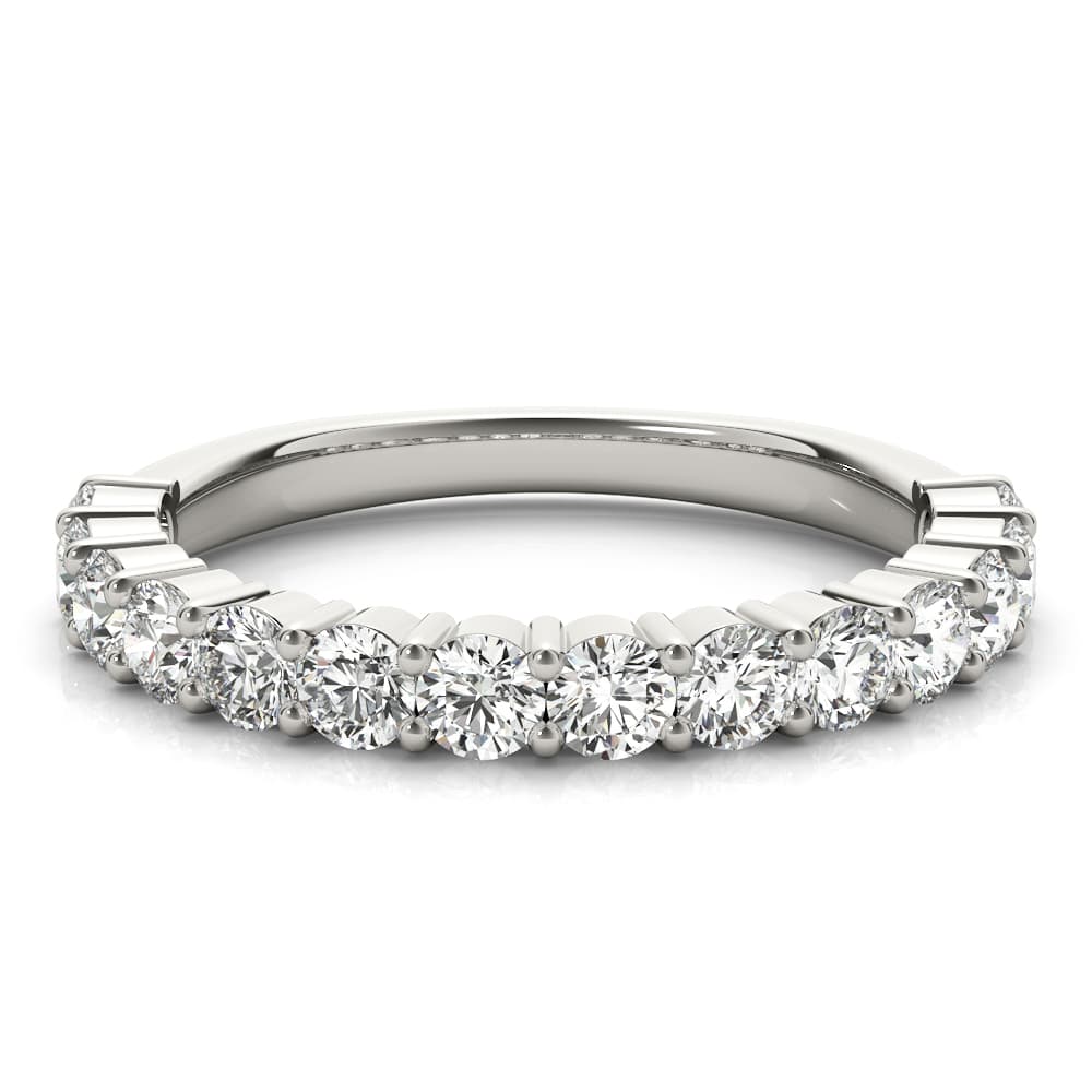 Single Row Prong Set Wedding Ring (0.1 ct. tw.), On hand view in white gold or platinum