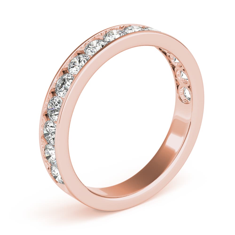 Single Row Channel Set Wedding Ring (0.1 ct. tw.), Angle view in rose gold
