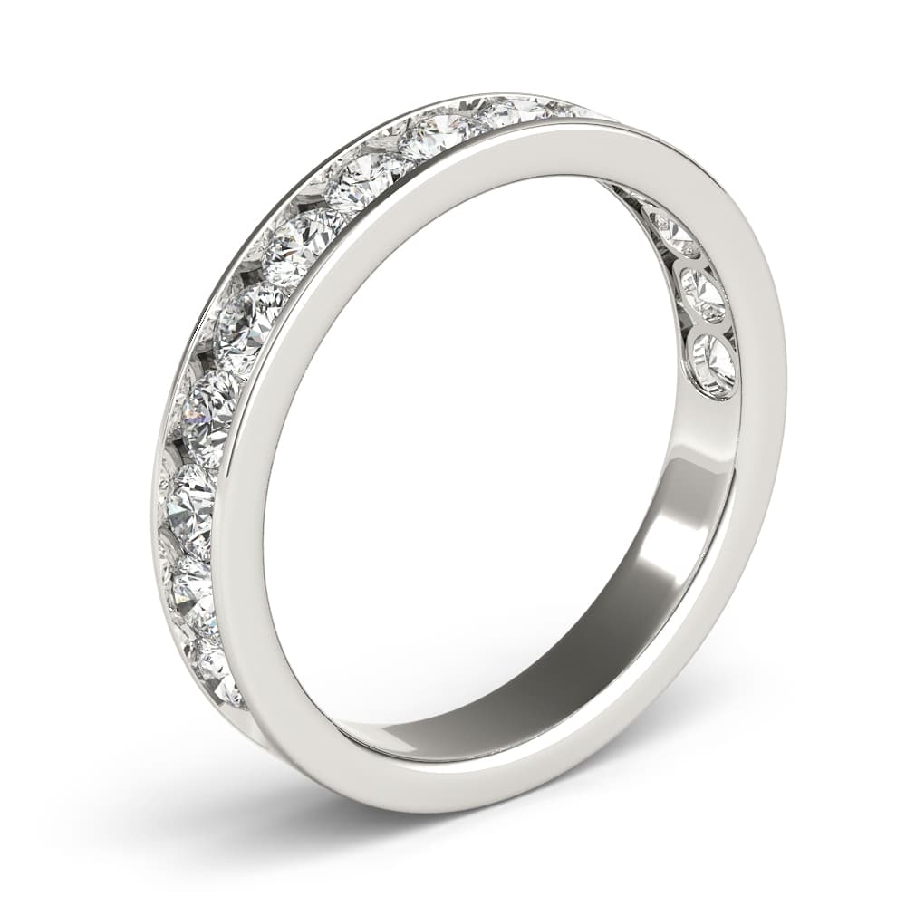 Single Row Channel Set Wedding Ring (0.1 ct. tw.), Angle view in white gold or platinum
