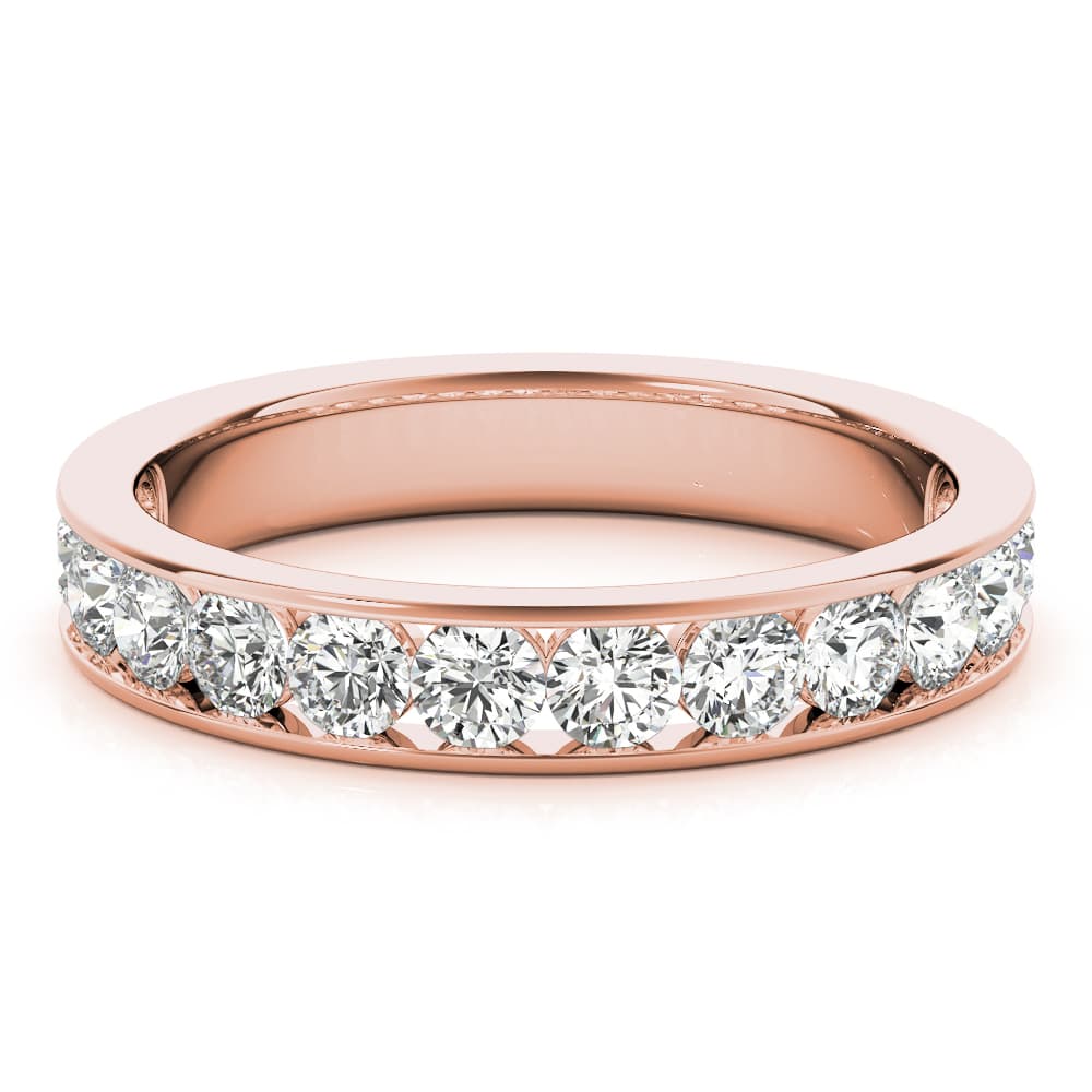 Single Row Channel Set Wedding Ring (0.1 ct. tw.), On hand view in rose gold