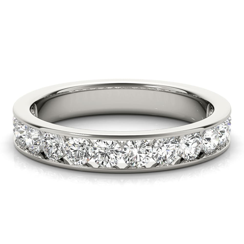 Single Row Channel Set Wedding Ring (0.1 ct. tw.), On hand view in white gold or platinum