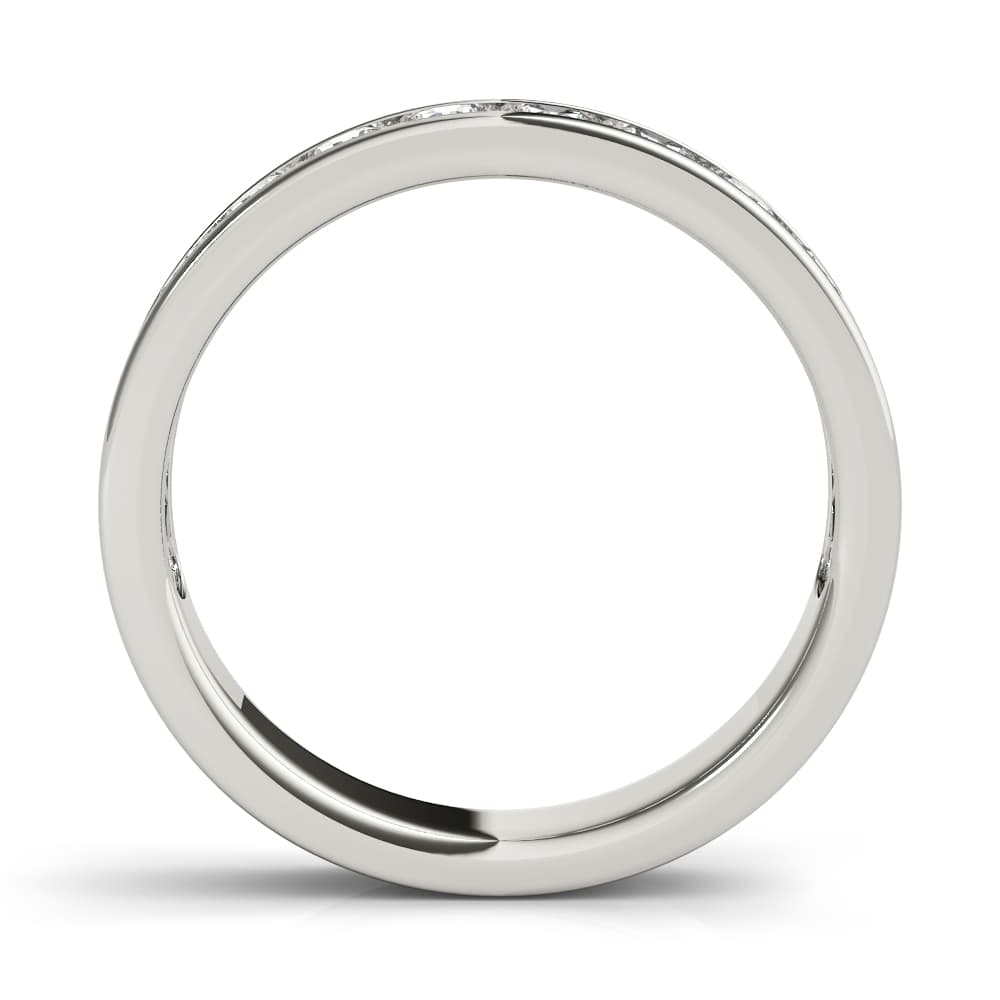 Single Row Channel Set Wedding Ring (0.1 ct. tw.), Side view in white gold or platinum