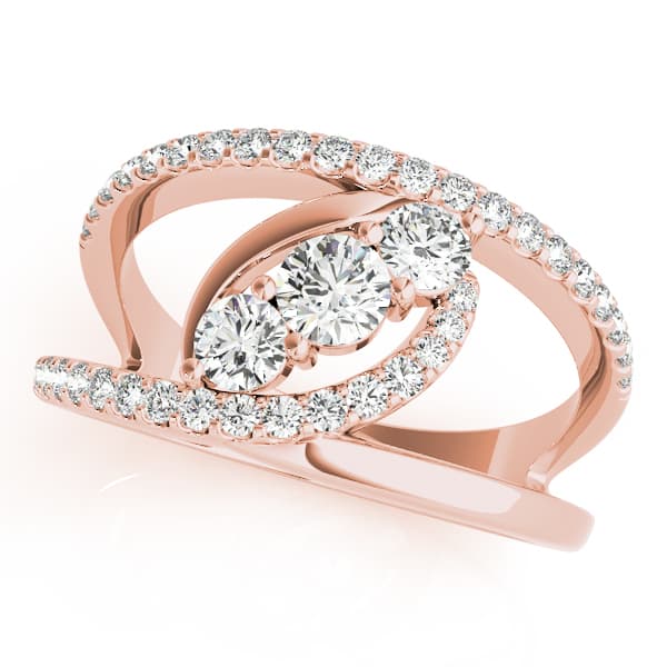 Bypass 3-Stone Split Shank Fashion Rings (5/8 ct. tw.), Front view in rose gold