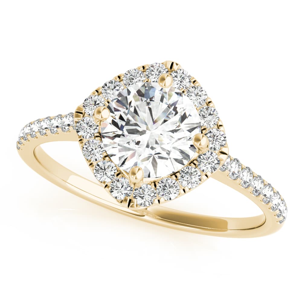 Round Center Cushion Halo, style 85108, Front view in yellow gold