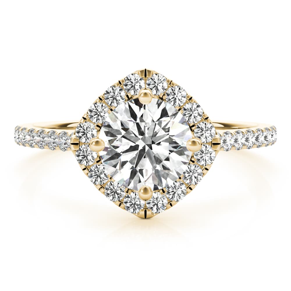 Round Center Cushion Halo, style 85108, Top view in yellow gold