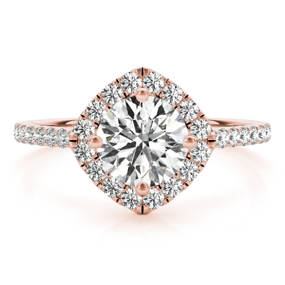 Round Center Cushion Halo, style 85108, Top view in rose gold