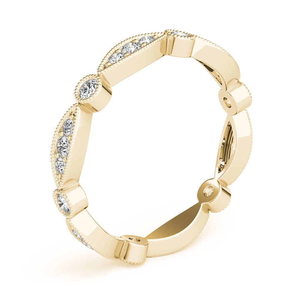 Bezel Set Stackable Milgrain Wedding Band (1/3 ct. tw.), Angle view in yellow gold