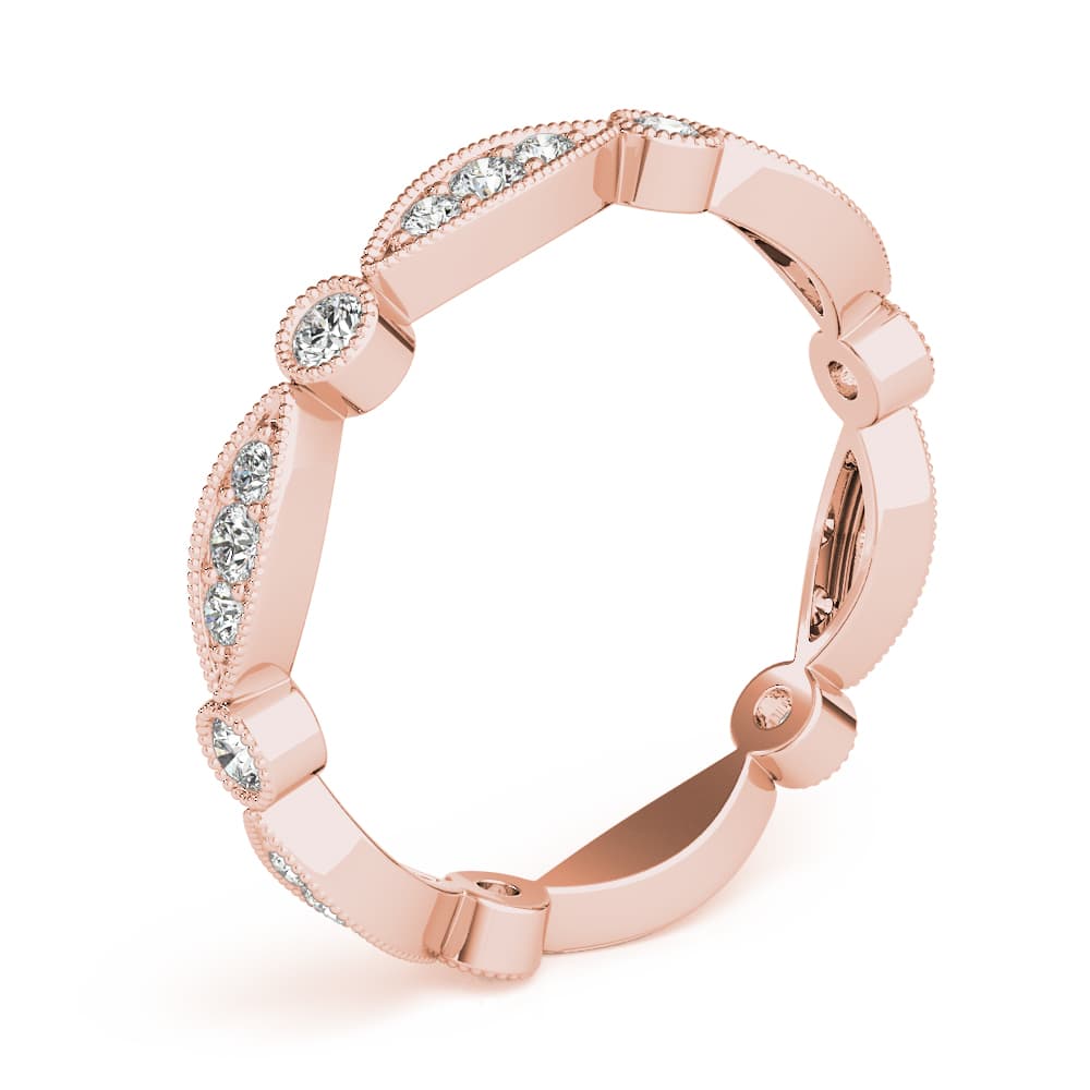 Bezel Set Stackable Milgrain Wedding Band (1/3 ct. tw.), Angle view in rose gold