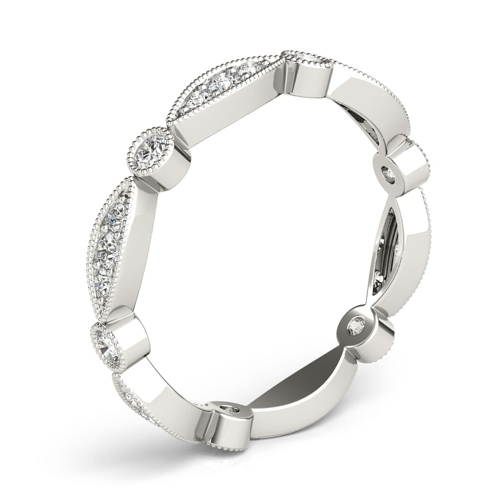 Bezel Set Stackable Milgrain Wedding Band (1/3 ct. tw.), Angle view in white gold or platinum
