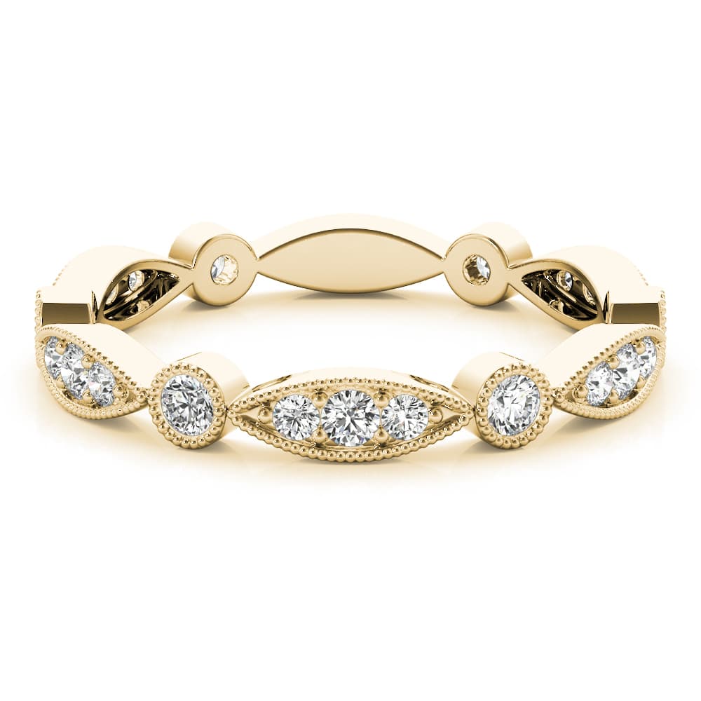 Bezel Set Stackable Milgrain Wedding Band (1/3 ct. tw.), On hand view in yellow gold