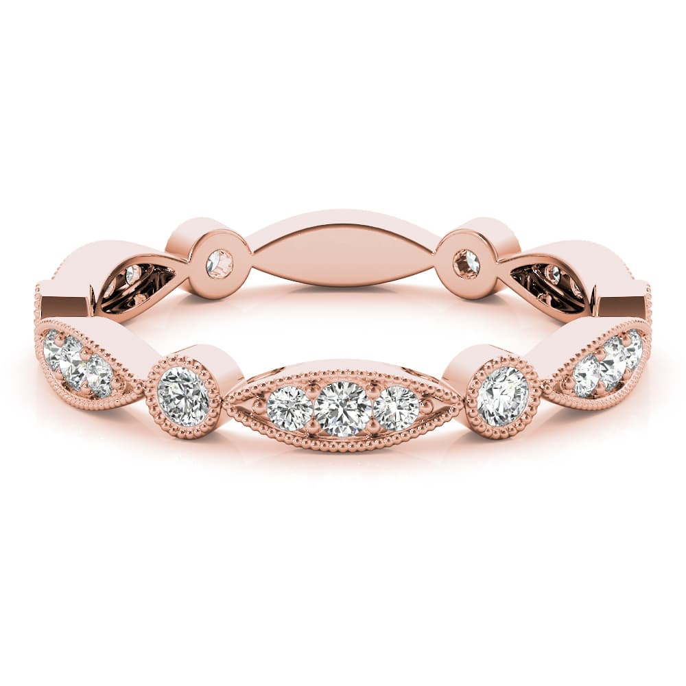 Bezel Set Stackable Milgrain Wedding Band (1/3 ct. tw.), On hand view in rose gold