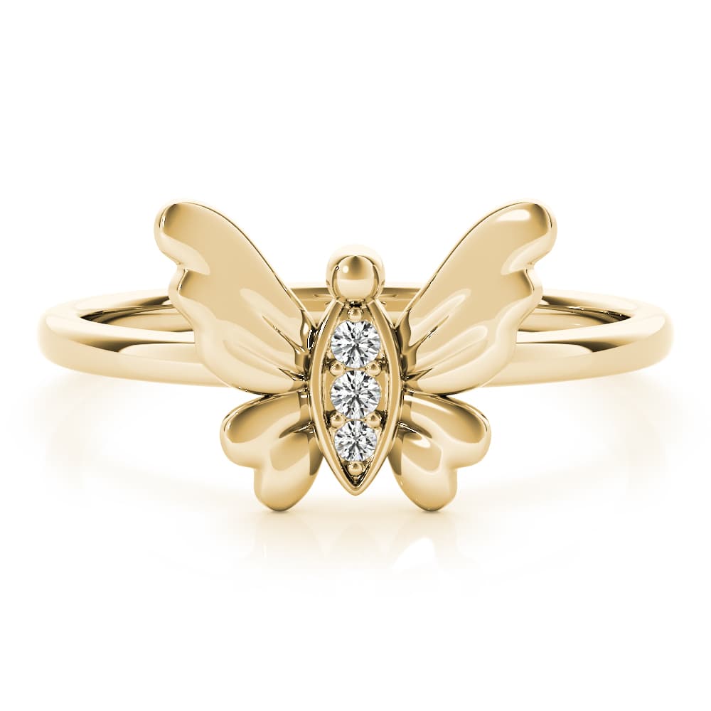 Butterfly Fashion Ring (0.03 ct. tw.), On hand view in yellow gold